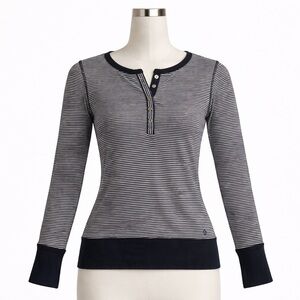 Y2K Striped Henley Top with Embroidered Flower – Bella Swan Vibes